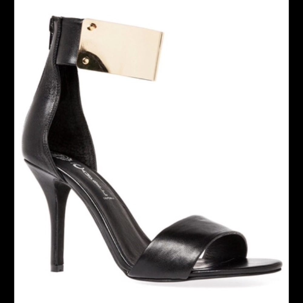 JEFFREY CAMPBELL Inaba Black and Gold Sandals